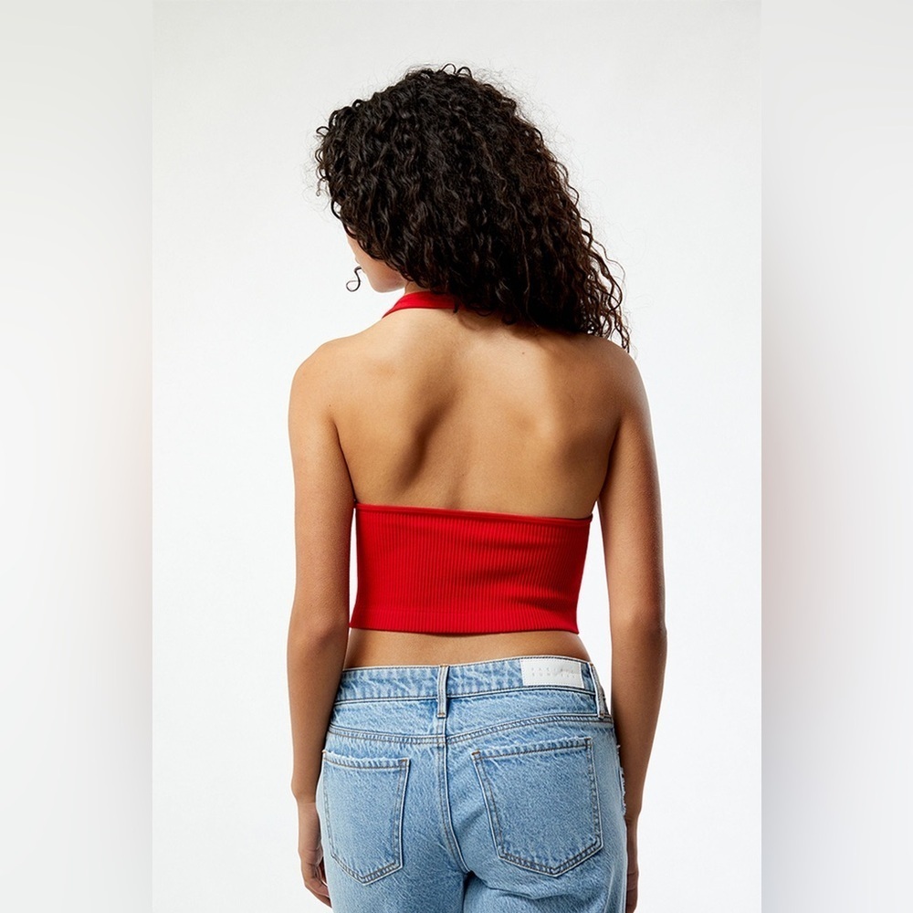 Red Ribbed Crop Top - Picture 2 of 10